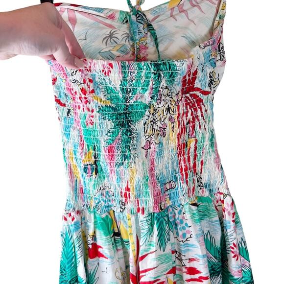 Vtg 80s Neiman Marcus Strapless Smocked Pin Up Tiki Dress Tropical Floral Size M - Picture 6 of 11